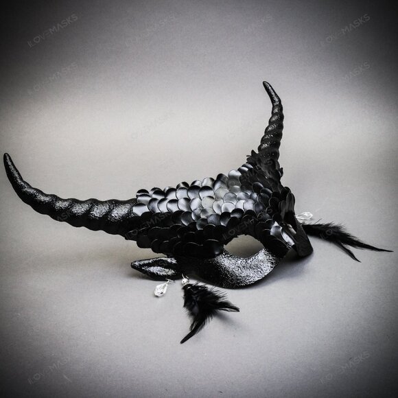 Sexy Black Krampus Horns Squama Animal Devil Halloween Masquerade Women Eye Mask - Picture 3 of 5